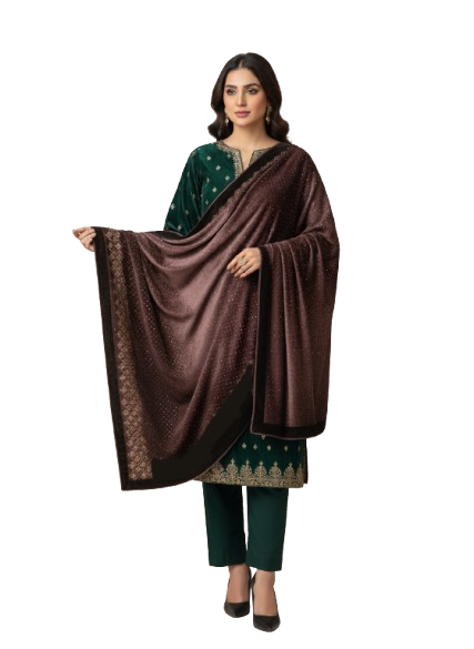 Designer Velvet Shawl Stone Embellished Pakistani Style Winter Wrap