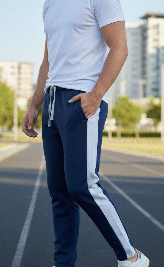 Men's Contrast Stripe Joggers | Navy Grey Red Black Tracksuit Bottoms Sweatpants