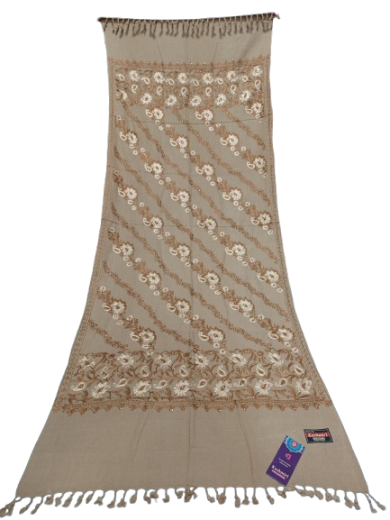 Unique Kashmir Indian Silk Embroidered Shawl Wrap - Blade Floral Design