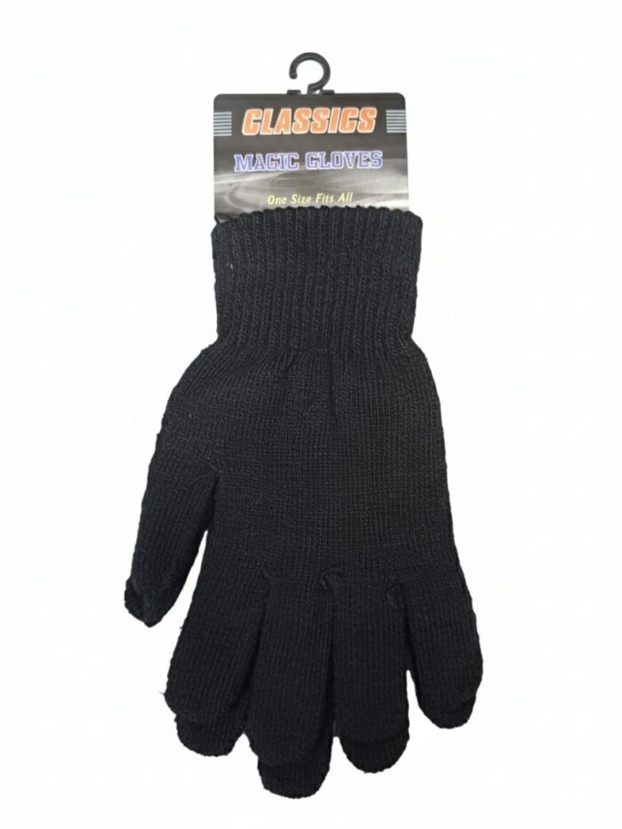 Black Winter Magic Gloves Stretchy Knit Warm Thermal One Size Mens Womens Unisex