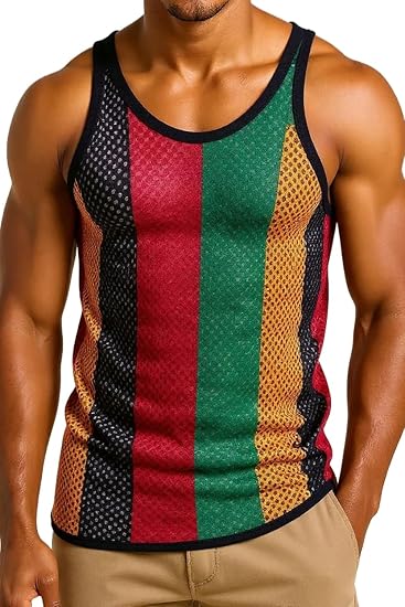 Tank Tops Men & Black, White, Rasta String Vests Cotton.