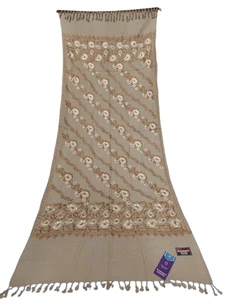 Unique Kashmir Indian Silk Embroidered Shawl Wrap - Blade Floral Design